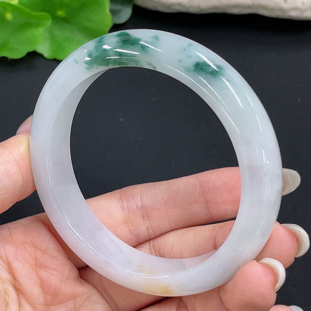 Jadeite round bangle with size 55.1 and weight approximately 55.3g, featuring smooth, polished jadeite surface.