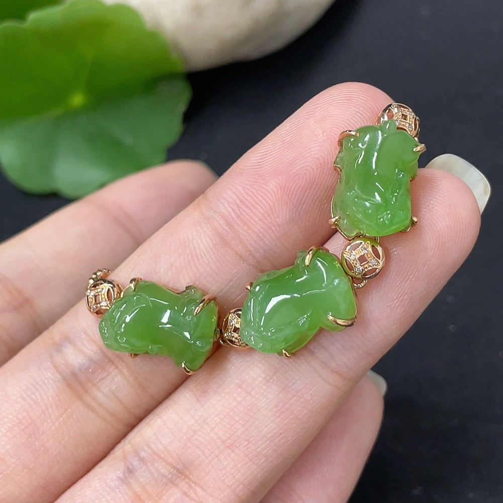 Hetian Jade Inlaid Bracelet with Diamond Accents, 69% Gold Content with 18K Gold