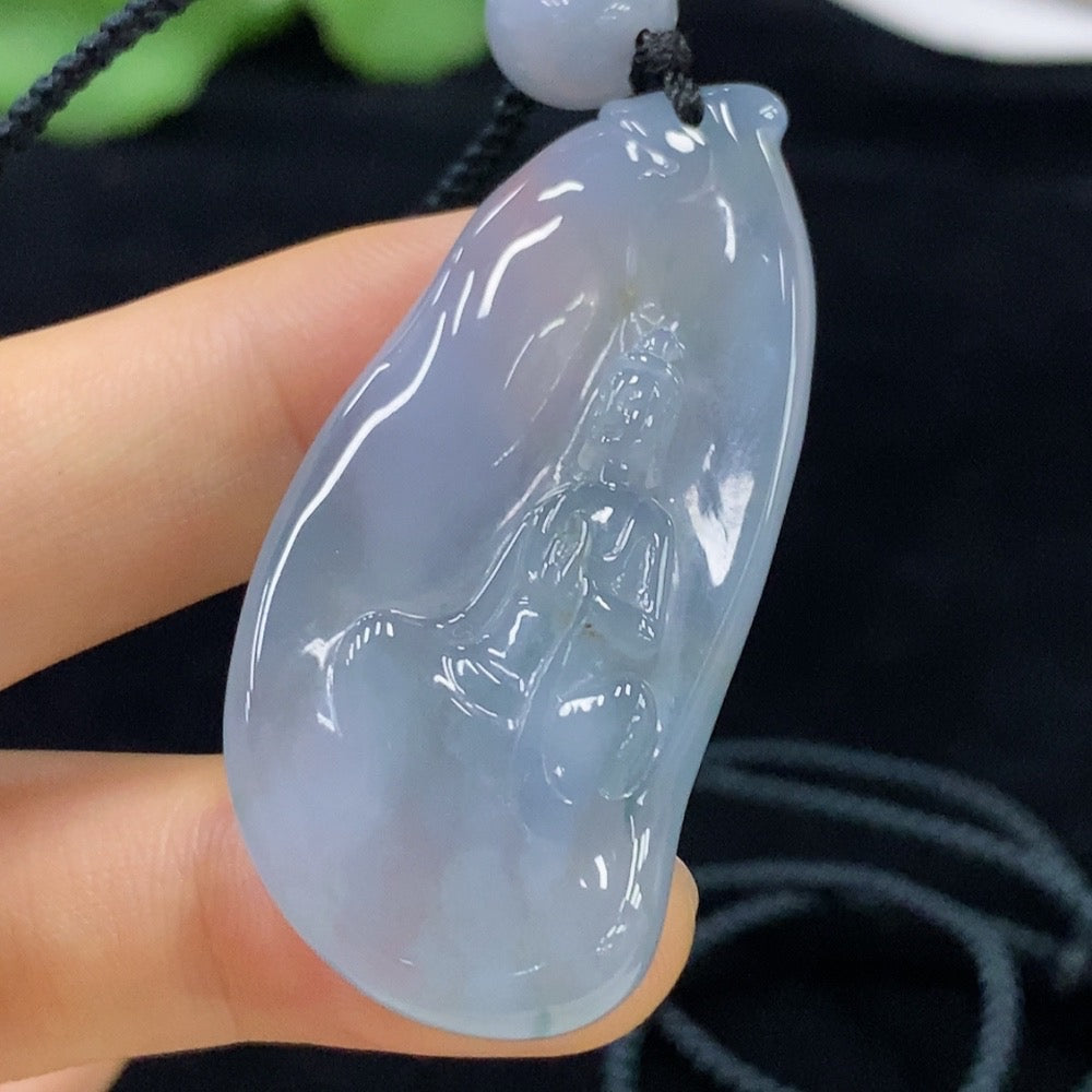 Jadeite Guanyin Pendant Total Weight Approx. 19.61g (Including String Weight)