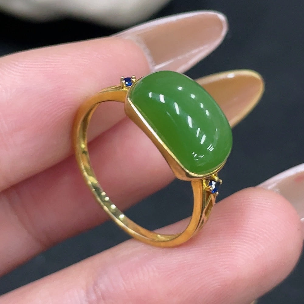 Hetian Jade Open-ended Inlaid Ring with 18k Gold, Size 15, Total Weight Approx. 2.1g