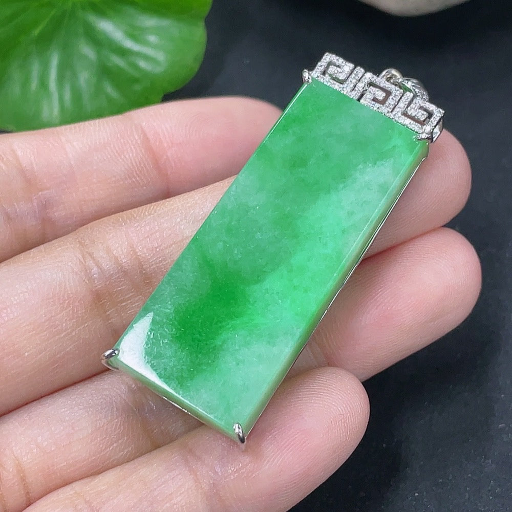 Jadeite Plain Pendant with 18K Gold and Diamond Accents