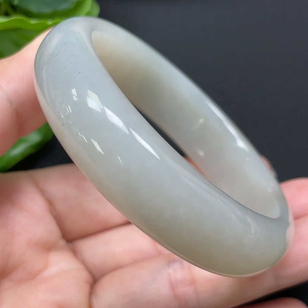 Hetian Jade round bangle bracelet by HKHQ, size 54, crafted from smooth, polished white jade with a glossy finish.