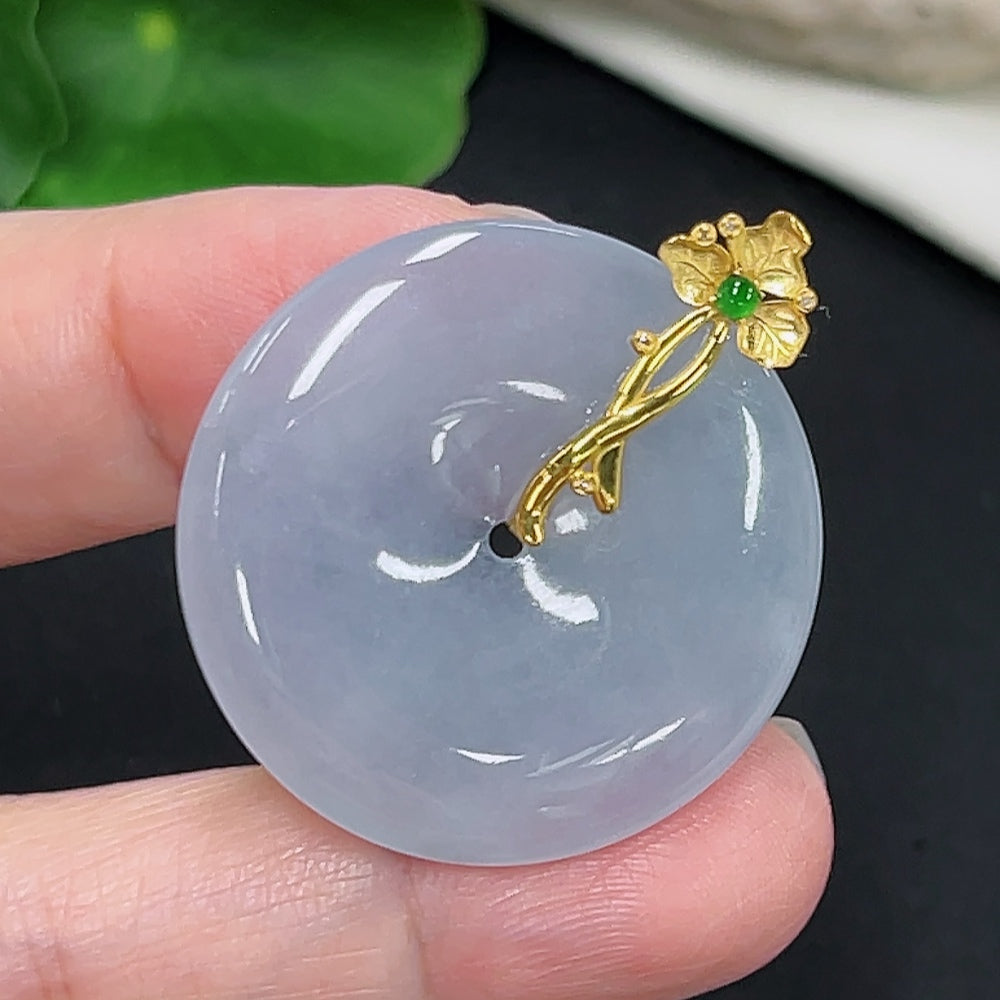 Jadeite safety buckle pendant with 18K gold and diamond accents, featuring a green jade jadeite stone, weight approx. 10.3g.
