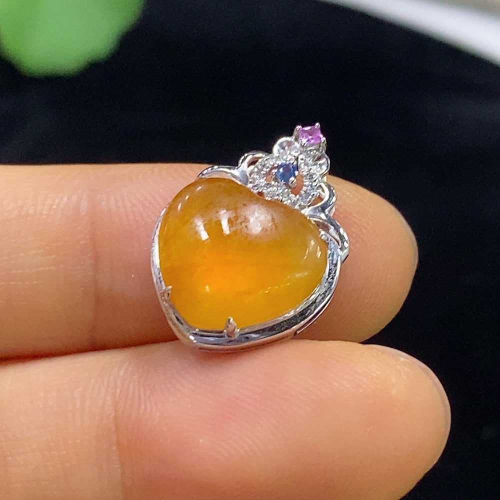 Jadeite Heart Pendant Set in 18k Gold with Diamond Accents (Colorless) Yellow Color Origin Undetermined Total Weight Approximately 2.4g