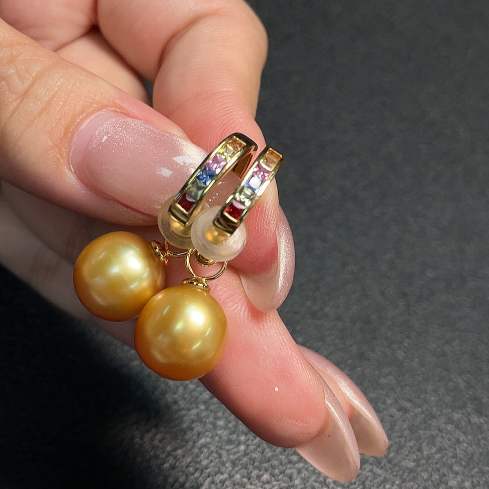 18k seawater pearl earrings with undetermined color origin, total weight approximately 8.33g, size about 11.5mm