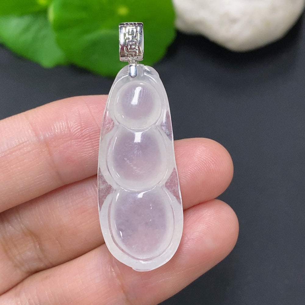 Jadeite lucky bean pendant with 18K gold clasp, smooth green jade, weighs about 5.6g, from HKHQ jewelry collection.