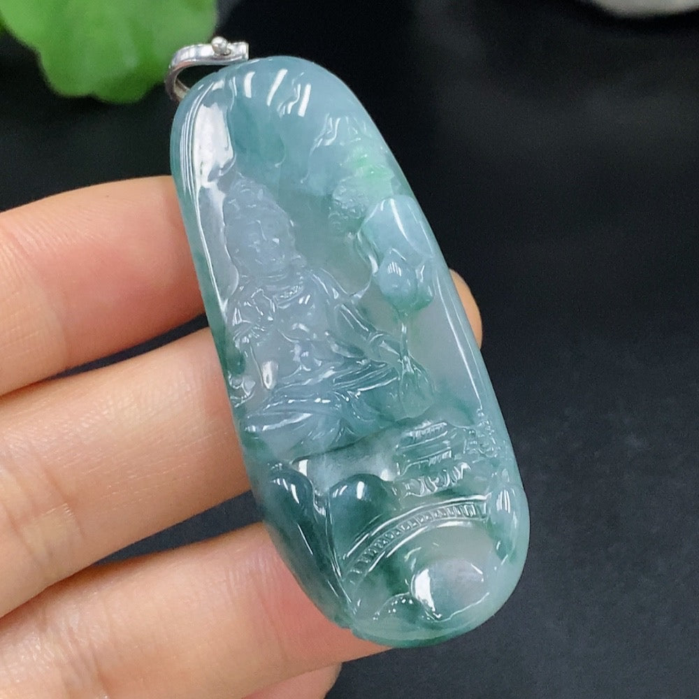 Jadeite Guanyin Pendant Total Weight Approx. 24.11g Non-Gold Fastener