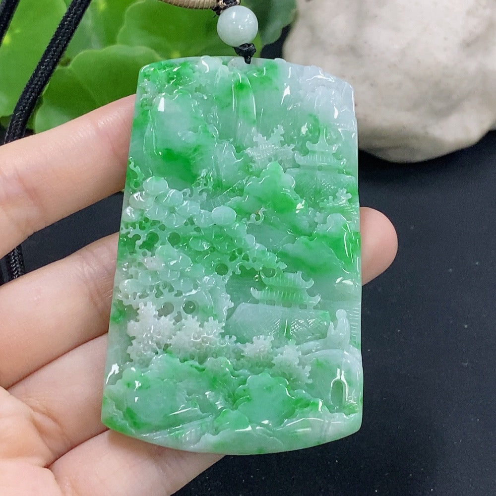 Jadeite landscape pendant with a (including rope weight)