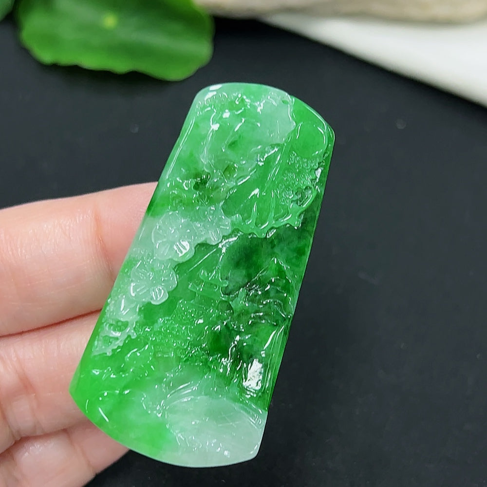 Jadeite landscape pendant necklace with mineral accents, weighs approximately 15.19g, featuring detailed natural stone design.