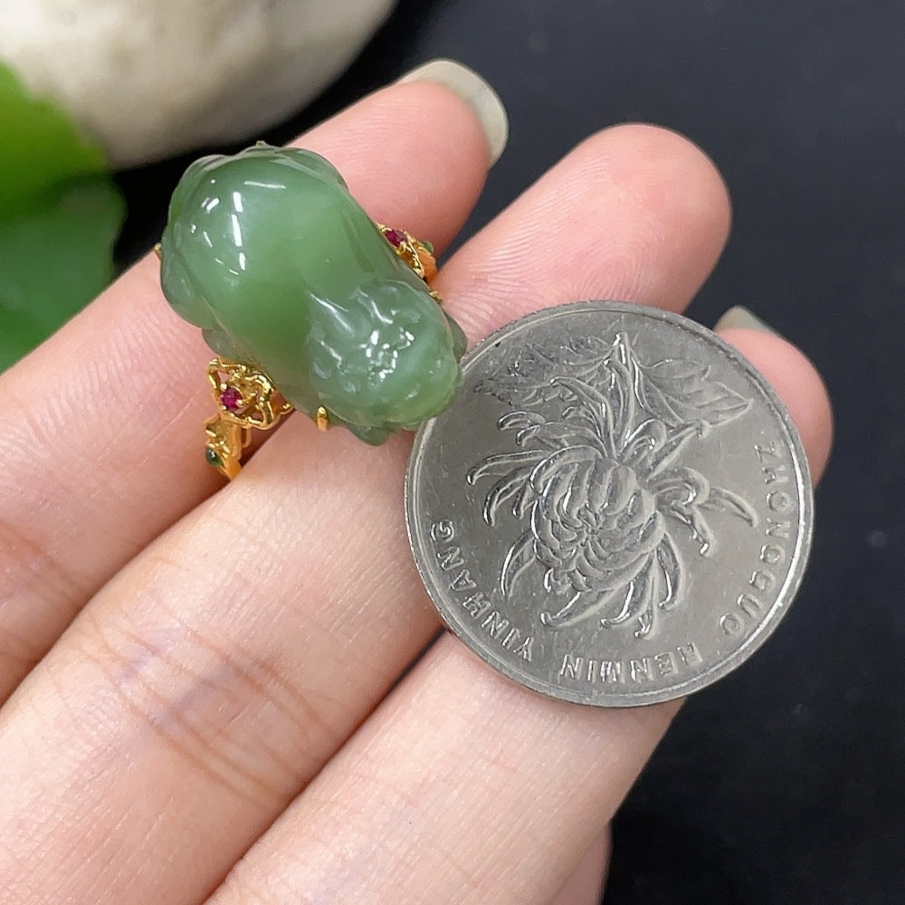 Hetian Jade Inlaid Ring with 18k Gold