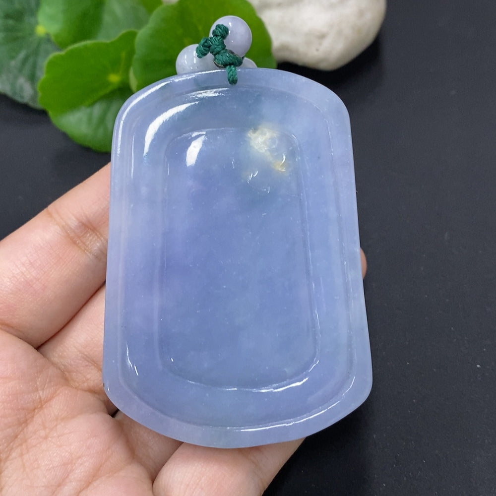 Jadeite landscape pendant with chain by HKHQ, featuring intricate natural jade design, total weight approximately 142.7g.