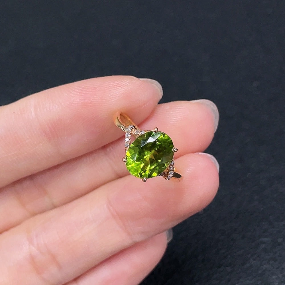 Peridot Ring in 18K Gold, Accented with Diamonds