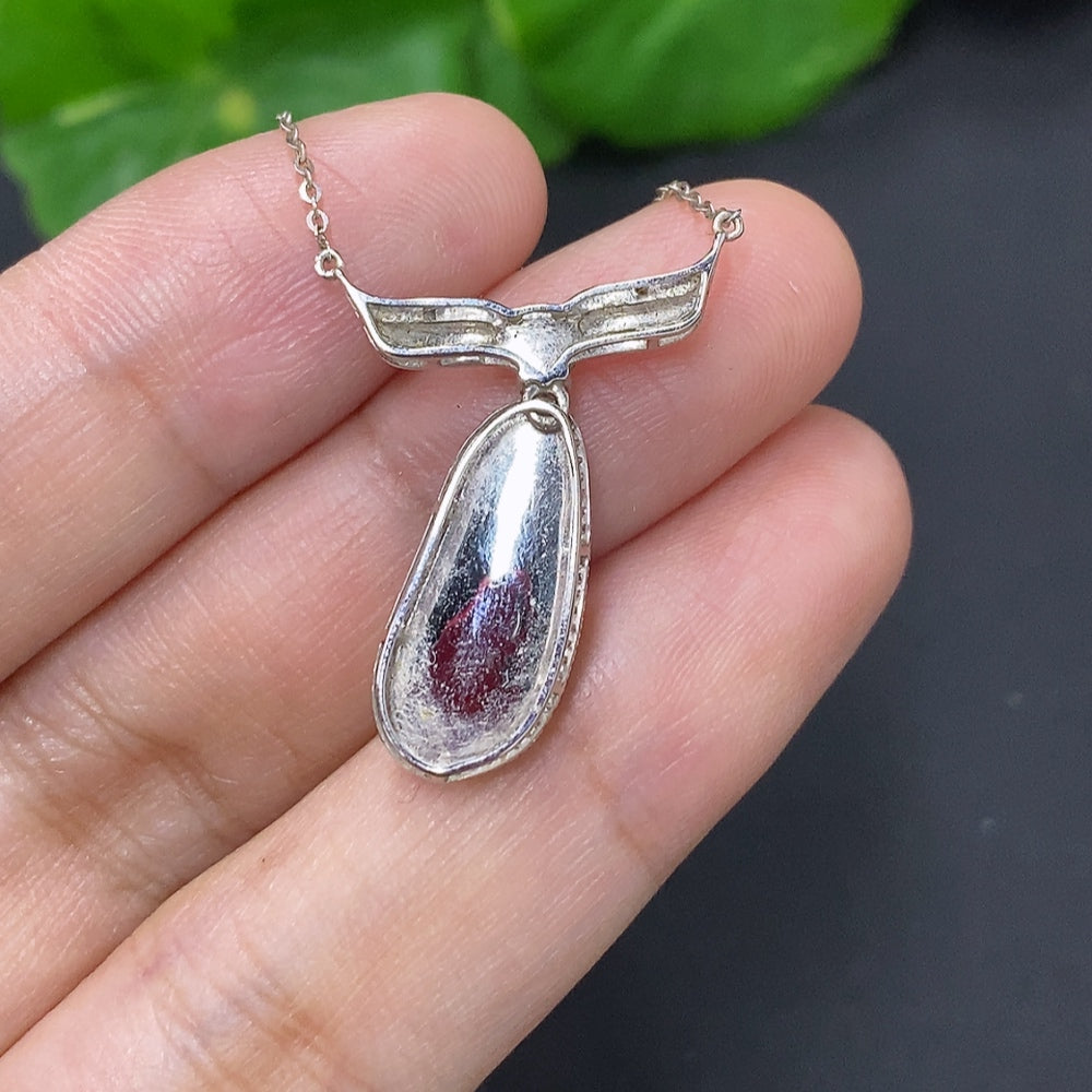 Jadeite Lucky Bean Pendant with 18K Gold and Diamond Accents, Total Weight Approximately 2.7g Including Chain