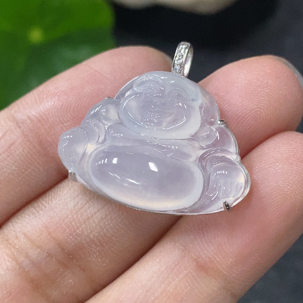 Jadeite Inlaid Buddha Pendant with 18K Gold and Diamond Accents, Total Weight Approx. 3.96g
