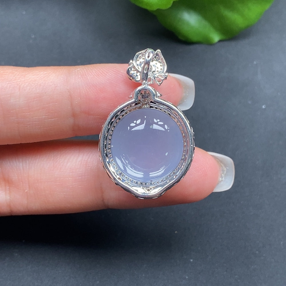 Jadeite Pendant with Diamond Accents, Cabochon Cut, 18K Gold