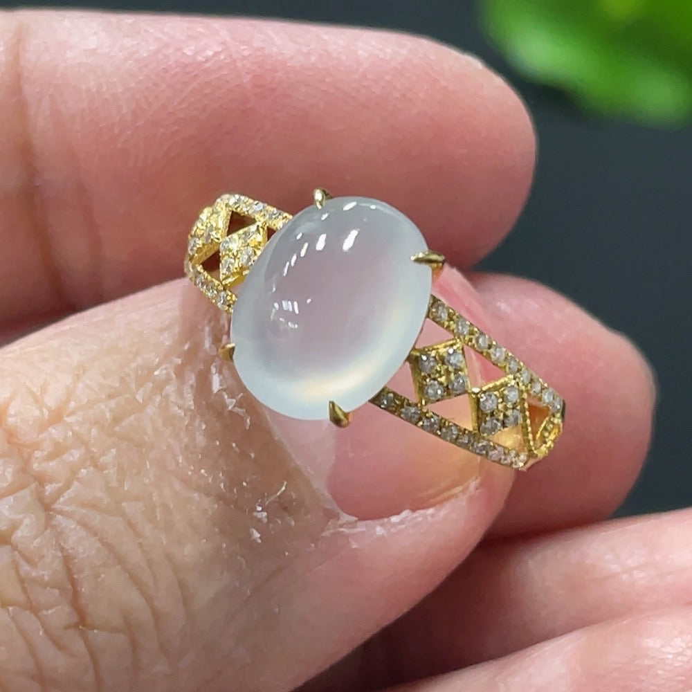 Jadeite Cabochon Inlaid Ring 18k Gold Setting Size 12.5 Total Weight Approx. 1.73g