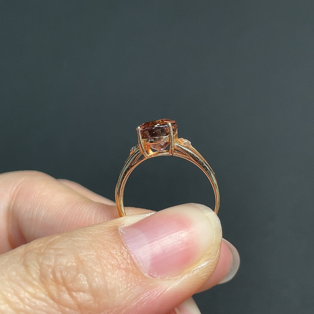 18K Tourmaline Ring with Diamond Accents, Total Weight Approx. 1.77g, Size 12