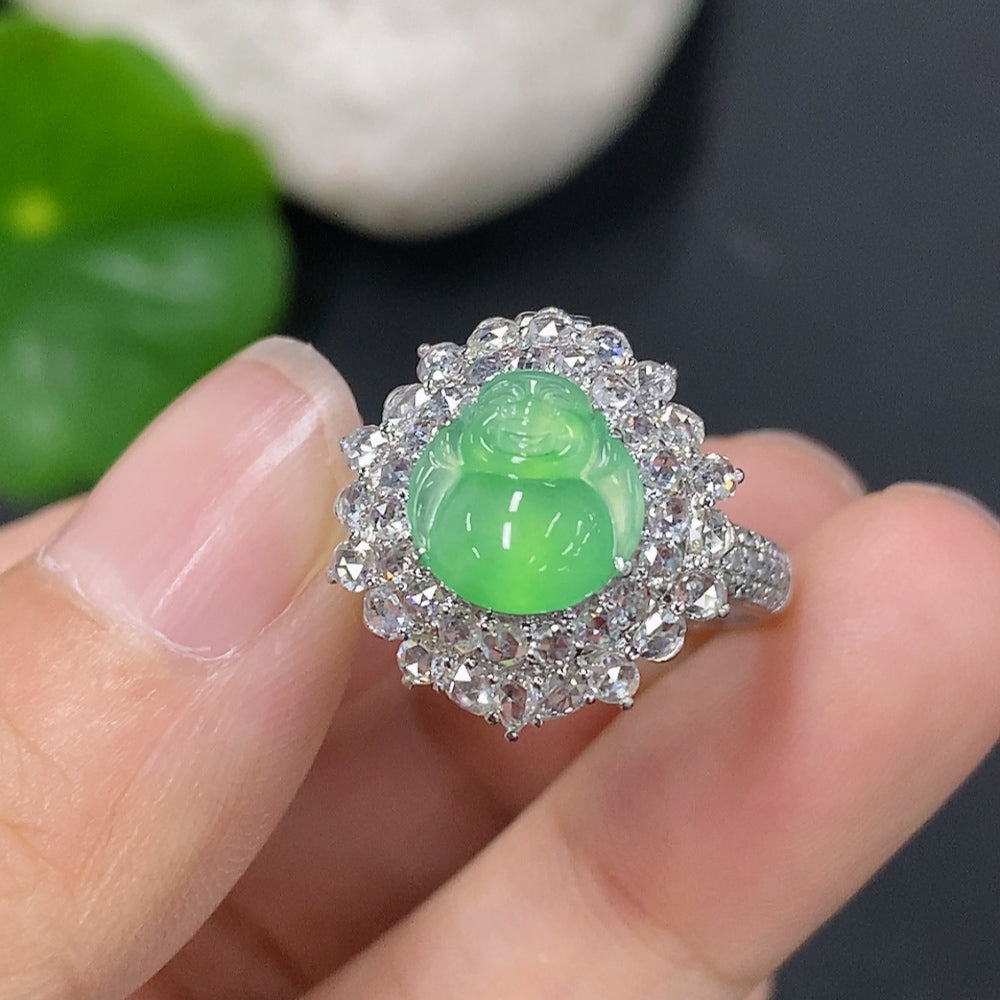 Jadeite Inlaid Pendant Dual-purpose Ring Pendant Size 14 Sell as a Lot 18k with Diamond Accents Total Weight Approximately 11.33g per Lot