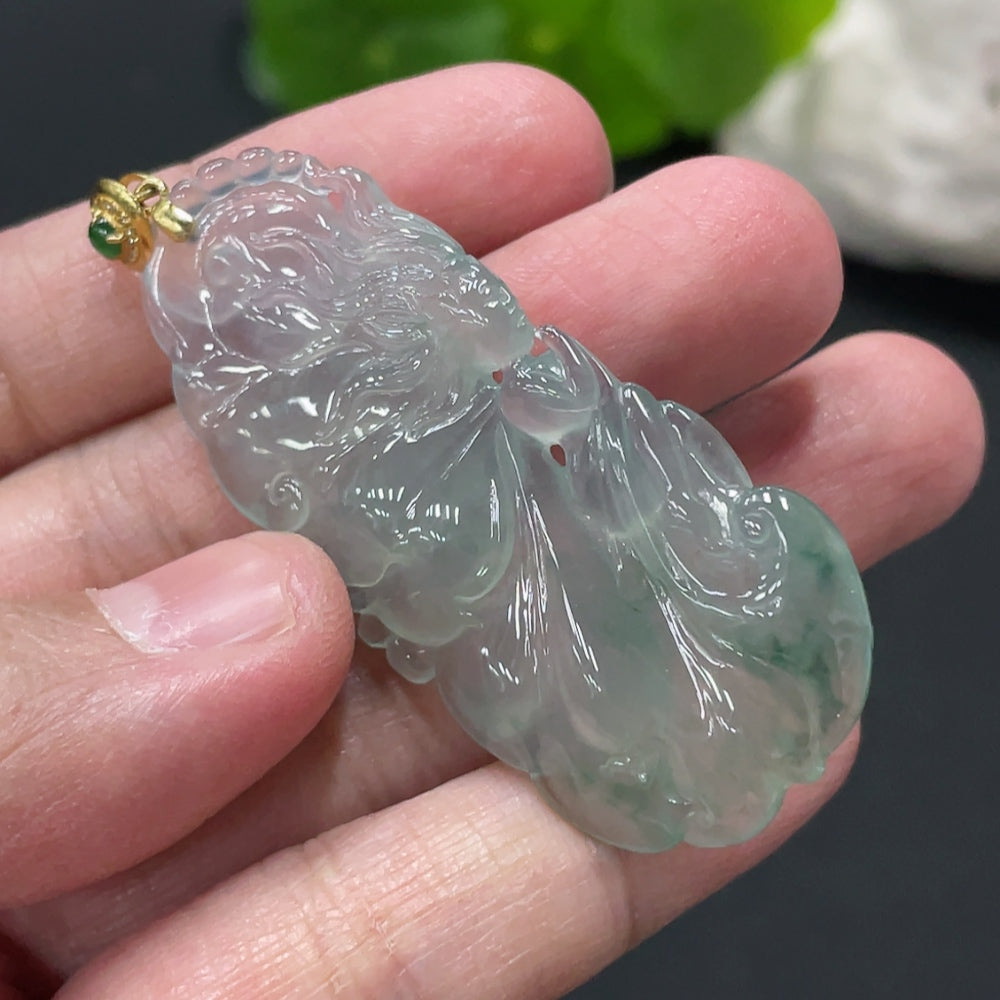 Jadeite Butterfly Fairy Pendant with 18K Gold Clasp, Total Weight Approx. 10.1g