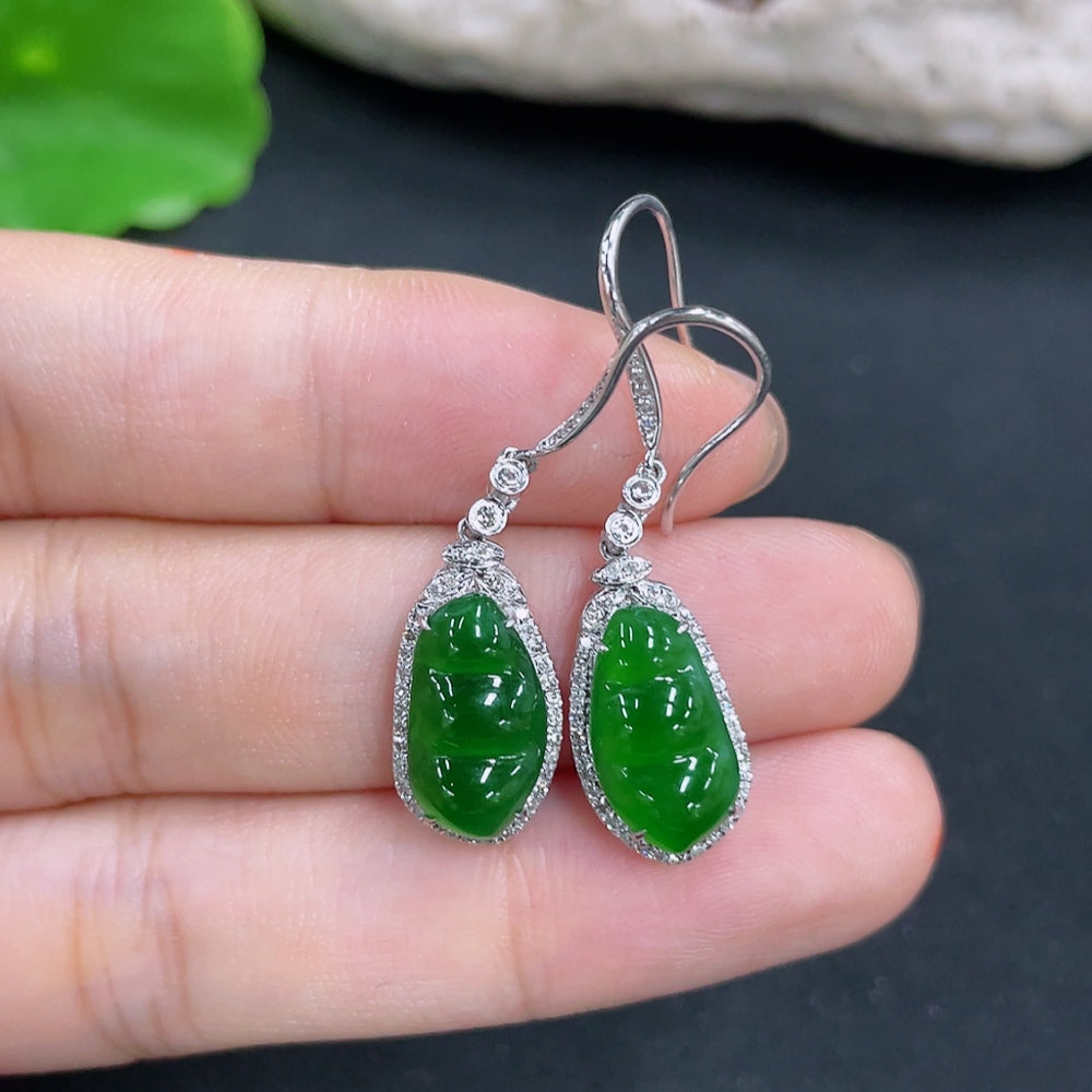 Jadeite Earrings in 18K Gold with Small Diamond Accents