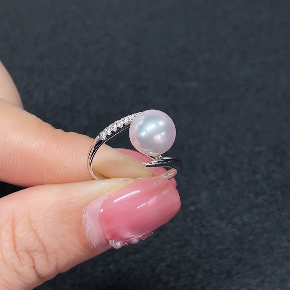 18K Sea Water Pearl Ring, Color Origin Undetermined, Non-Diamond Pearl Influence, Total Weight Approx. 2.47g, Size 9, Stone Approx. 8.2mm