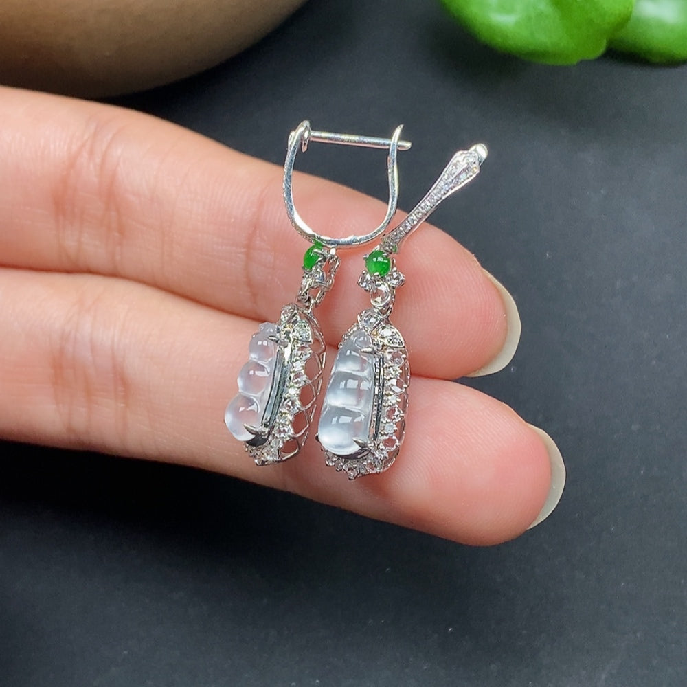 Jadeite Inlaid Earrings Gourd with Diamond Accents 18k