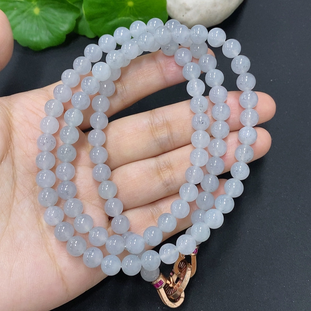 Jadeite Bead Necklace Approx. 6.7mm Non-Gold Total Weight Approx. 61.7g