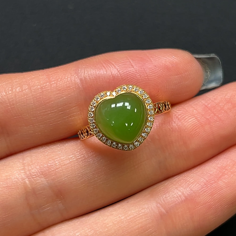 Hetian Jade Inlaid Ring 18K Gold Non-Diamond Size 15 Total Weight Approx. 1.5g