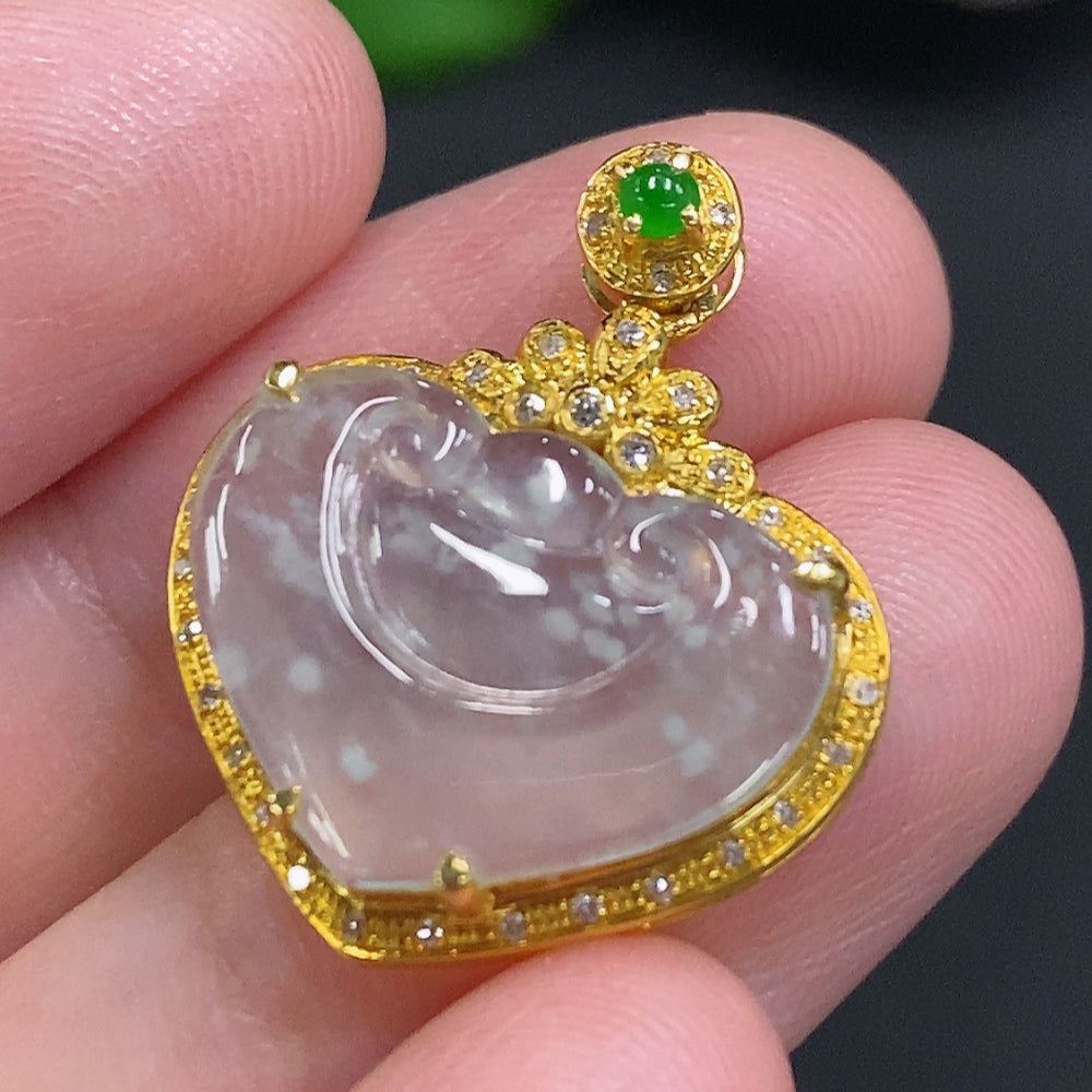 Jadeite Ruyi Inlaid Pendant 18K Gold Total Weight Approx. 2g