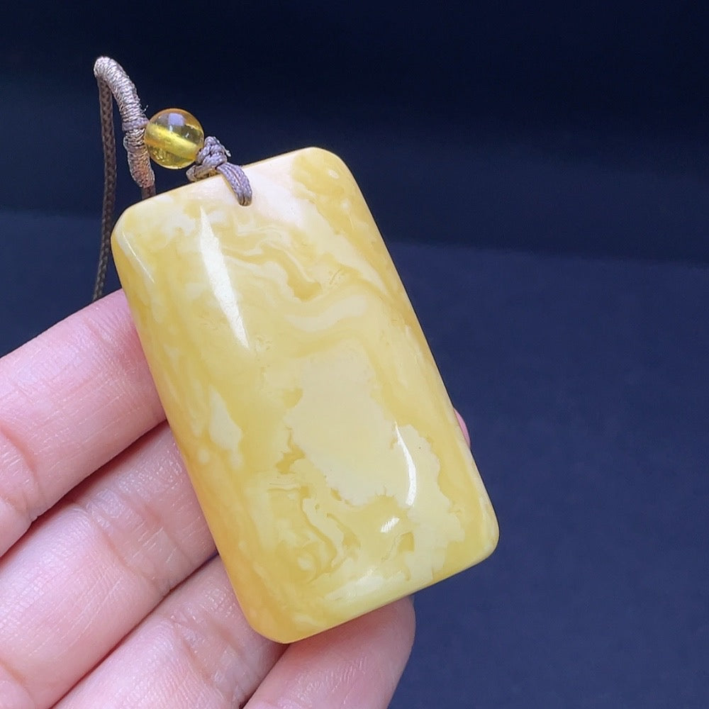 Amber Beeswax Pendant (Total weight including cord: approx. 20.79g)
