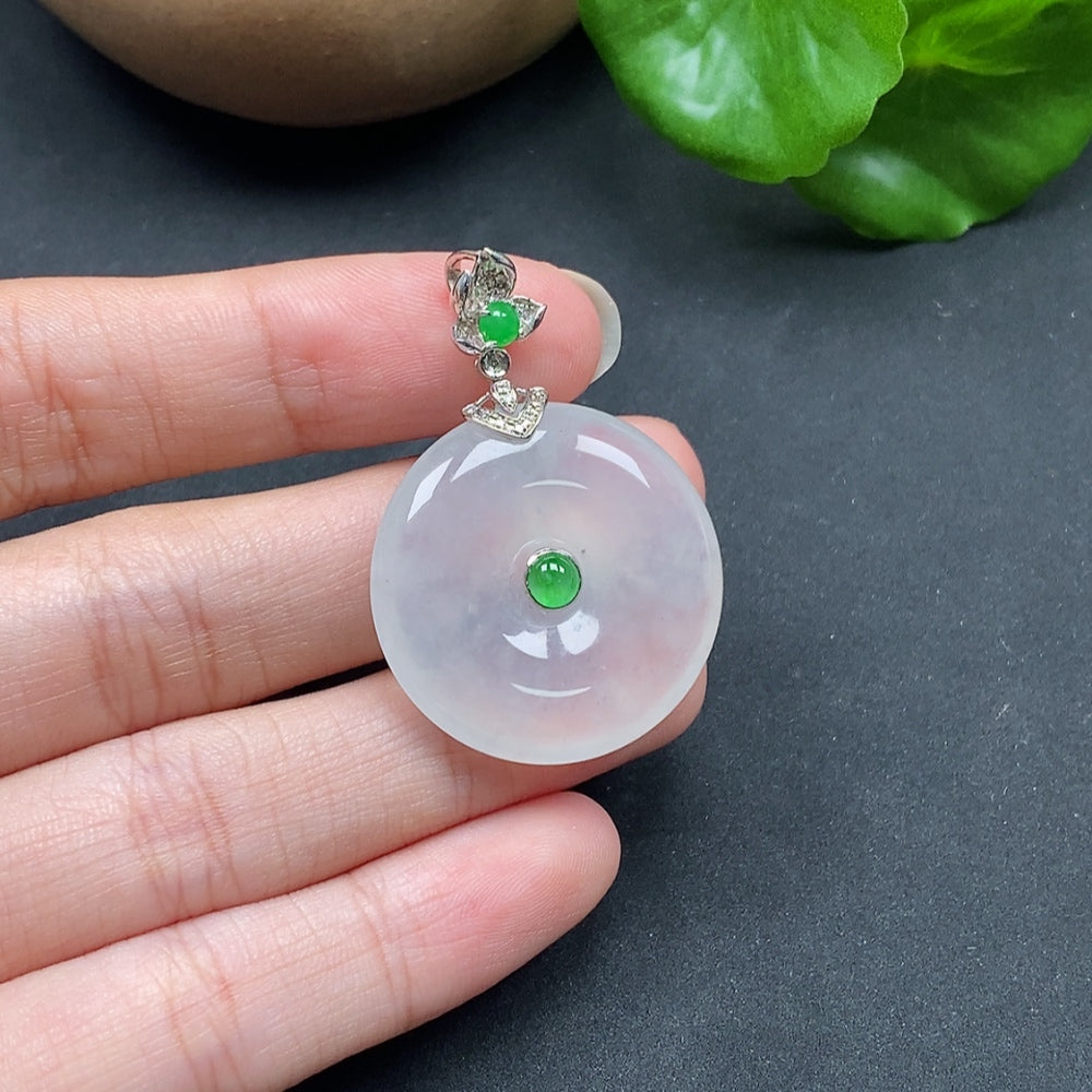 Jadeite Inlaid Pendant Peace Knot with Diamond Accents 18K