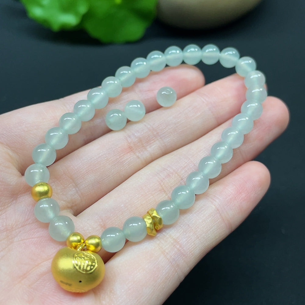 Jadeite Bracelet Total Weight Approx.12.44g Beads Size 5.5mm AU99% Hollow Gold Accessories Fragile