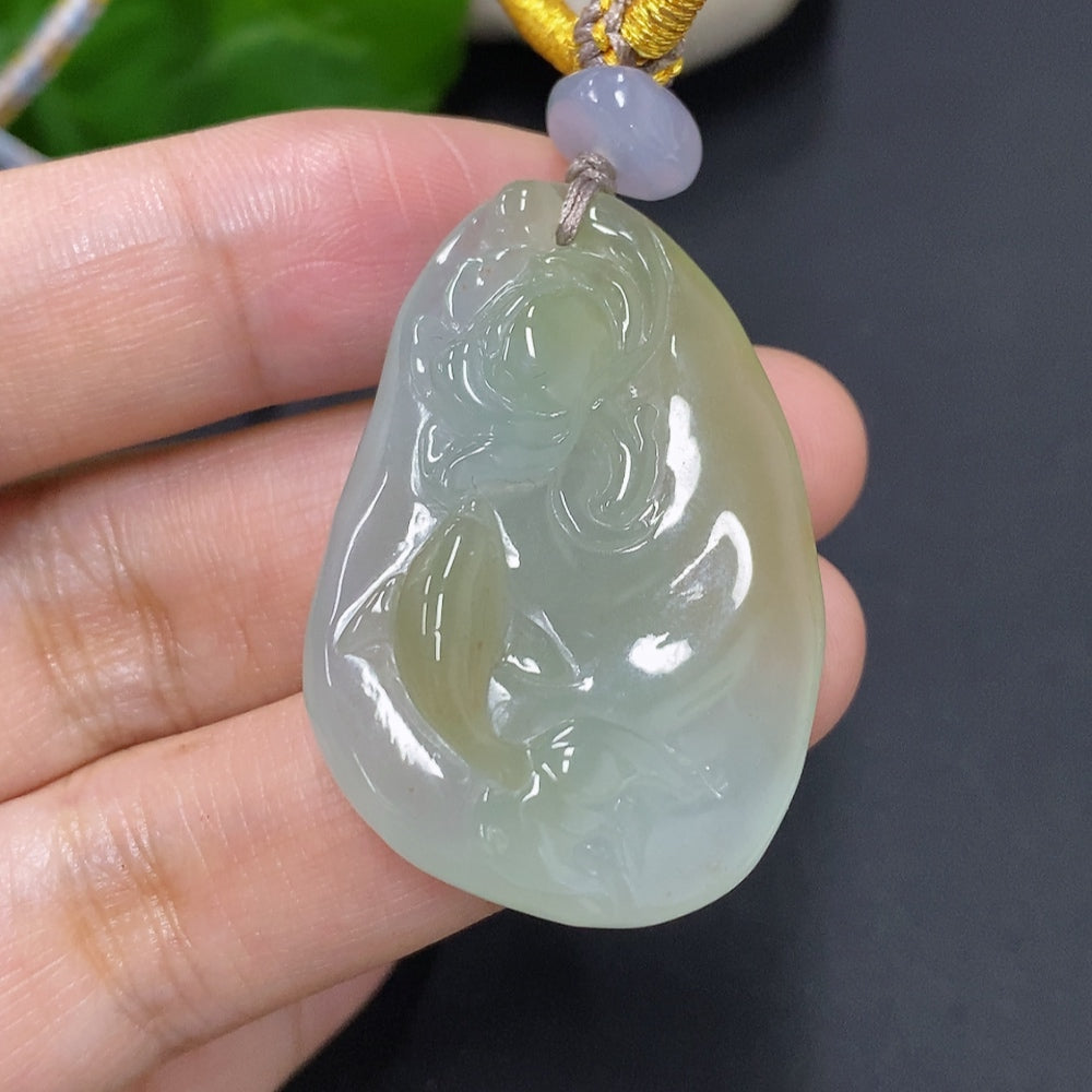 Jadeite Lotus and Fish Pendant Total Weight Approx. 18.67g
