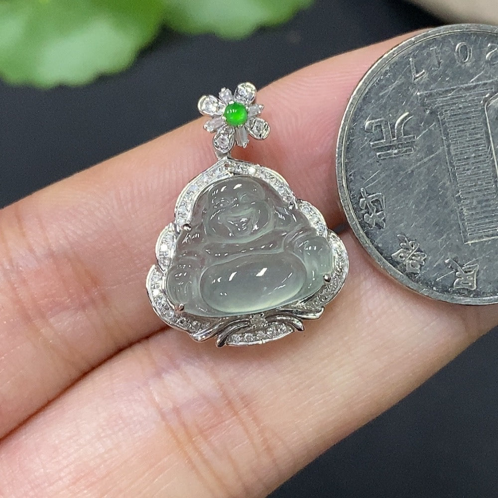 Jadeite Buddha Inlay Piece 18k Gold Inlaid Total Weight Approx. 2.55g