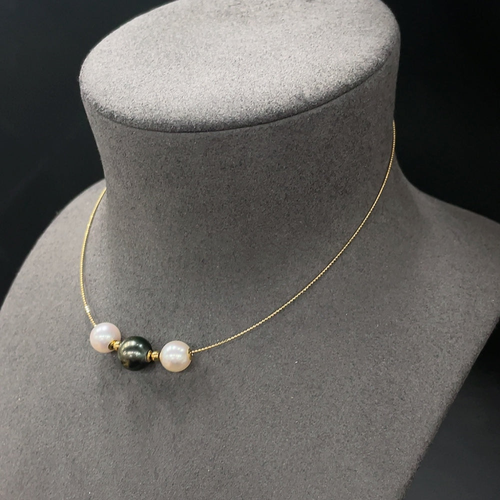 18K Gold Sea Water Pearl Necklace Total Weight Approx.5.00g Size 8.8-10.0mm