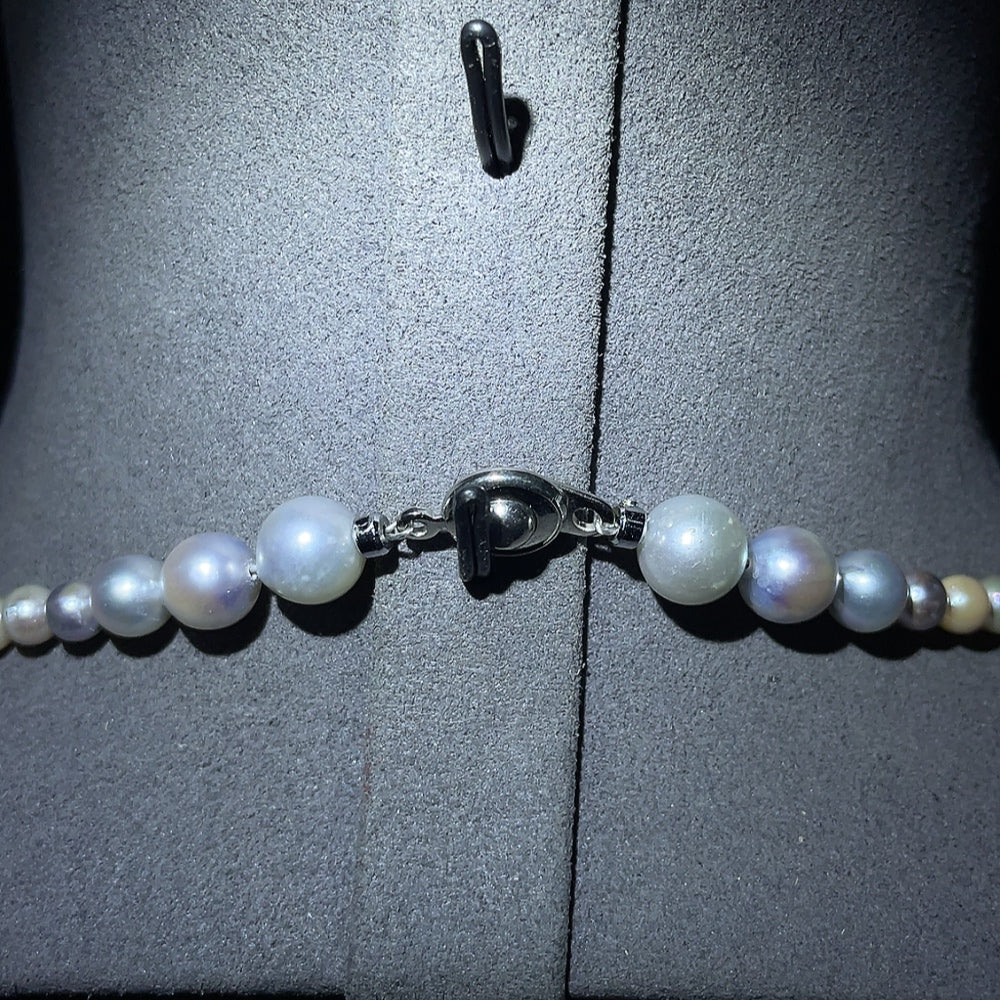 HKHQ seawater pearl necklace with undetermined color, 3.4-11mm pearls, total weight 41.85g, natural and elegant jewelry piece.
