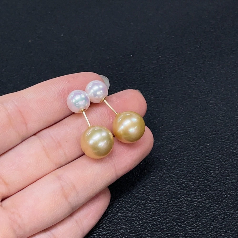 Seawater Pearl Earrings Set in 18K Gold, Color Origin Undetermined