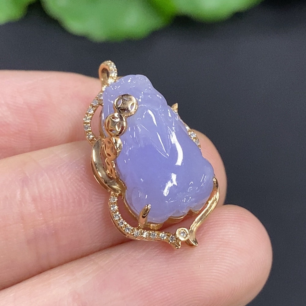 Jadeite Pi Xiu Inlay Pendant 18K Gold Total Weight Approx. 2.7g With Diamond Inlay