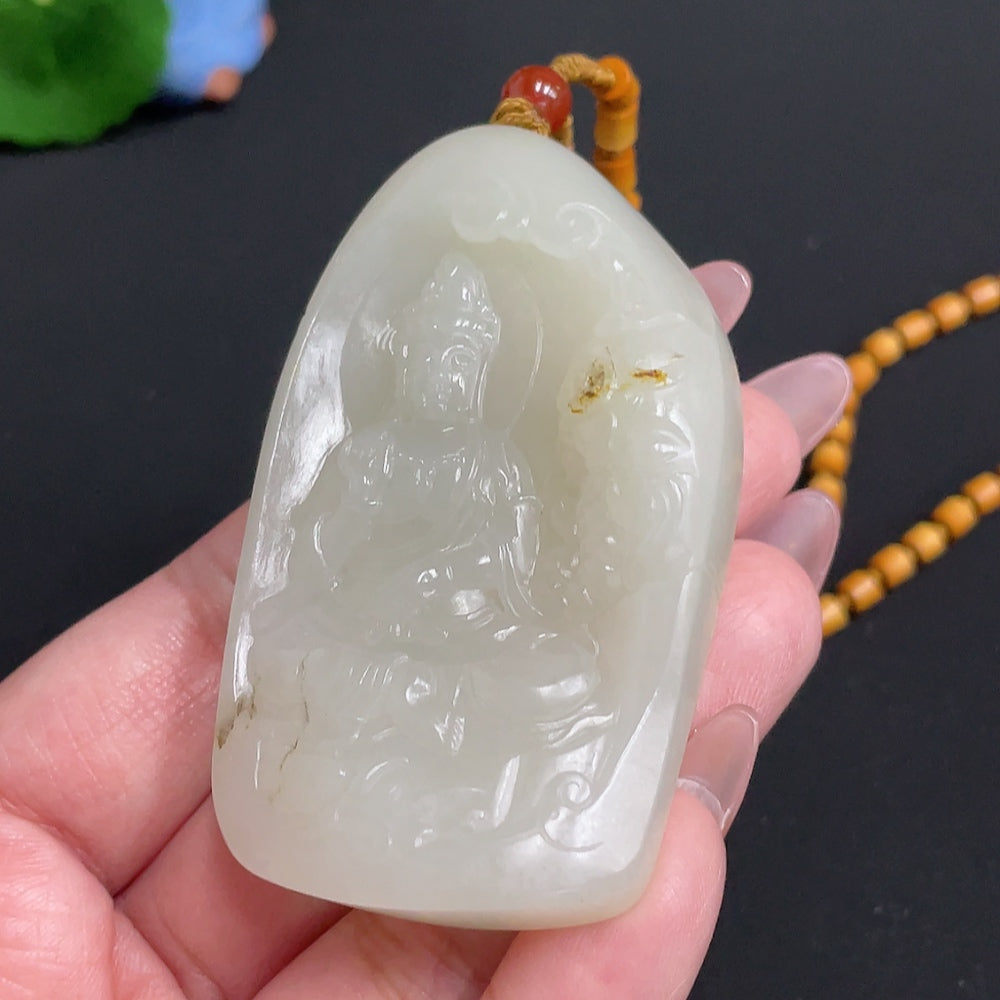 Hetian Jade Pendant Guanyin Undetermined Skin Color Formation Total Weight Approx. [with chain] 72.4g