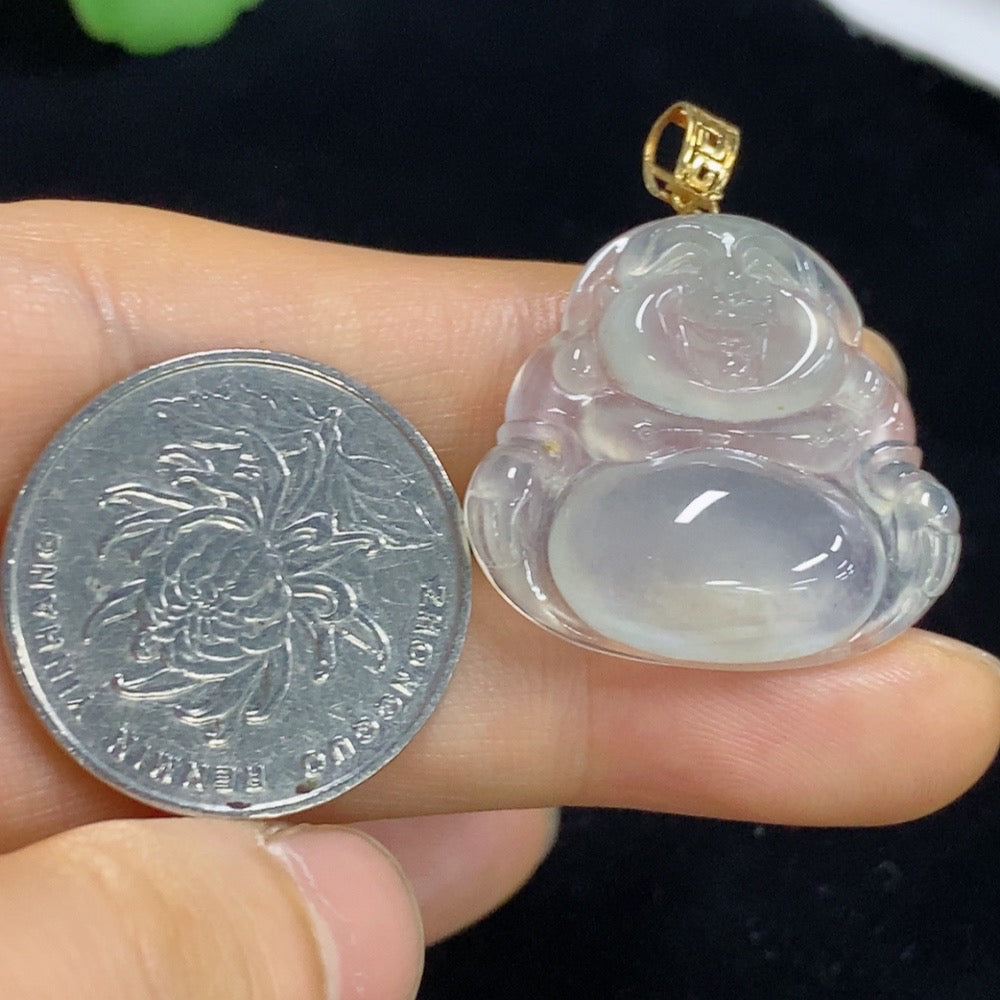 Jadeite Buddha Pendant 18K Gold Total Weight Approx. 6.3g
