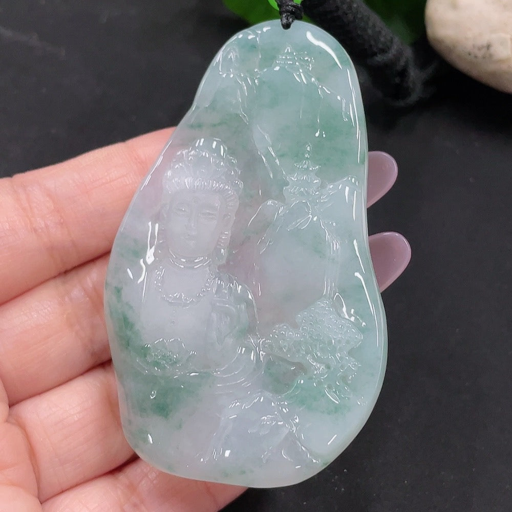 Jadeite Guanyin Pendant Total Weight Approx. 37.1g (Including Rope Weight)