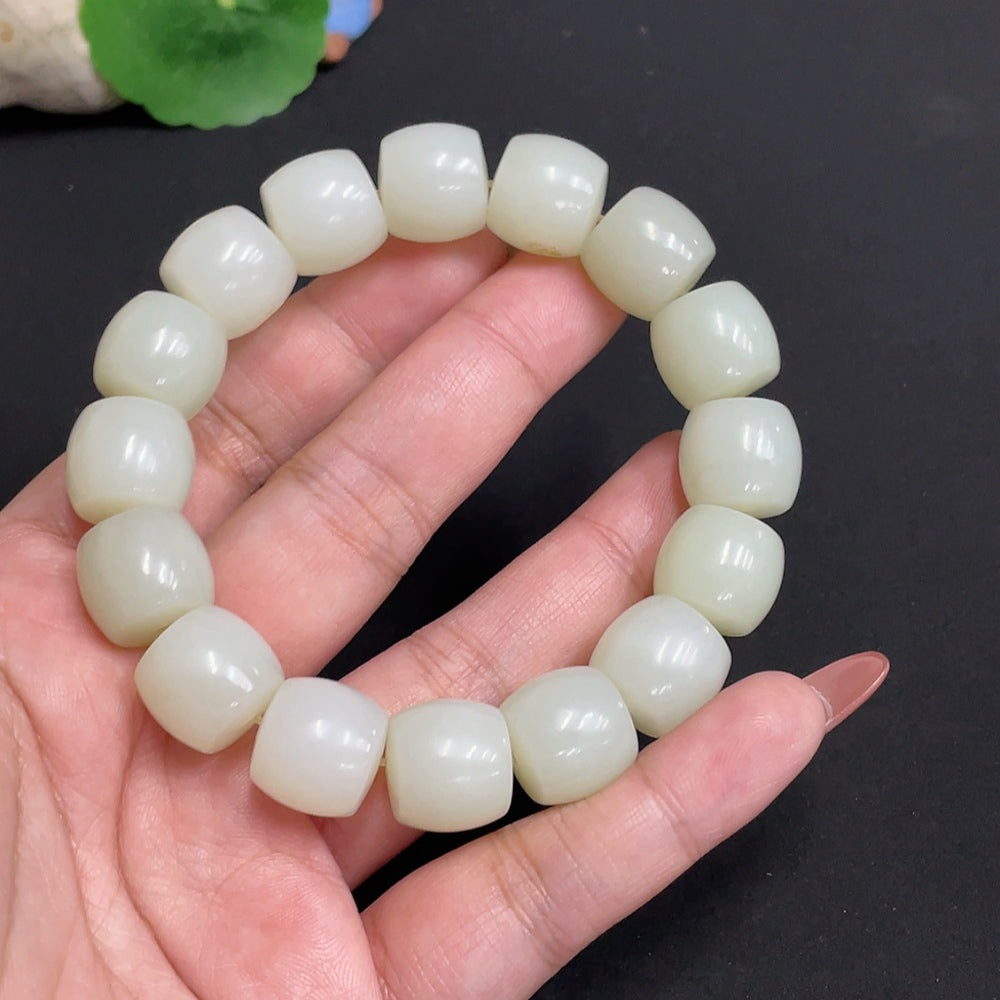 Hetian Jade Bracelet Approx. 13.5mm Beads Total Weight About 75.5g