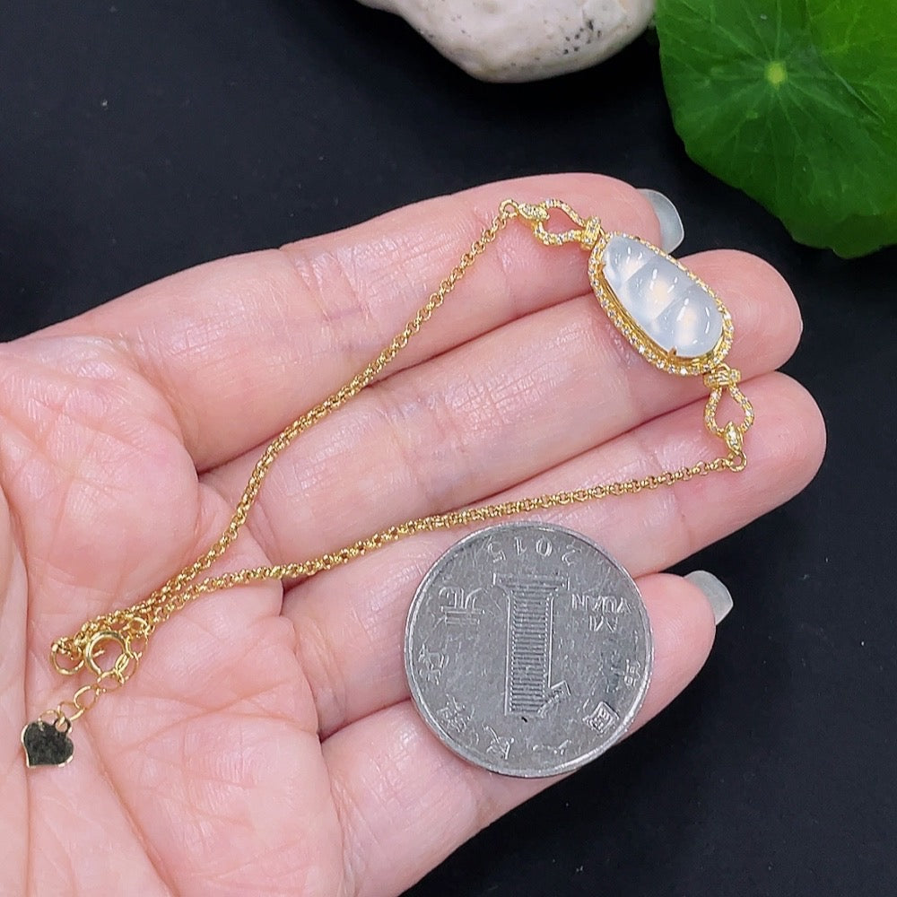 Jadeite Inlaid Bracelet 18K Gold Total Weight Approx. 3.2g (With Diamond Accents)