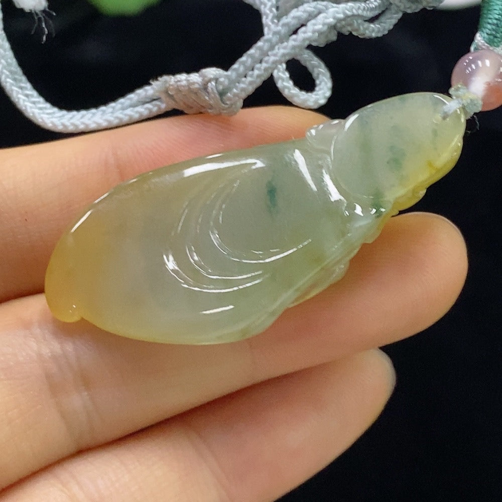 Jadeite God of Wealth Pendant Total Weight Approx. 10.94g (Including Rope Weight) Yellow Part Color Origin Undetermined