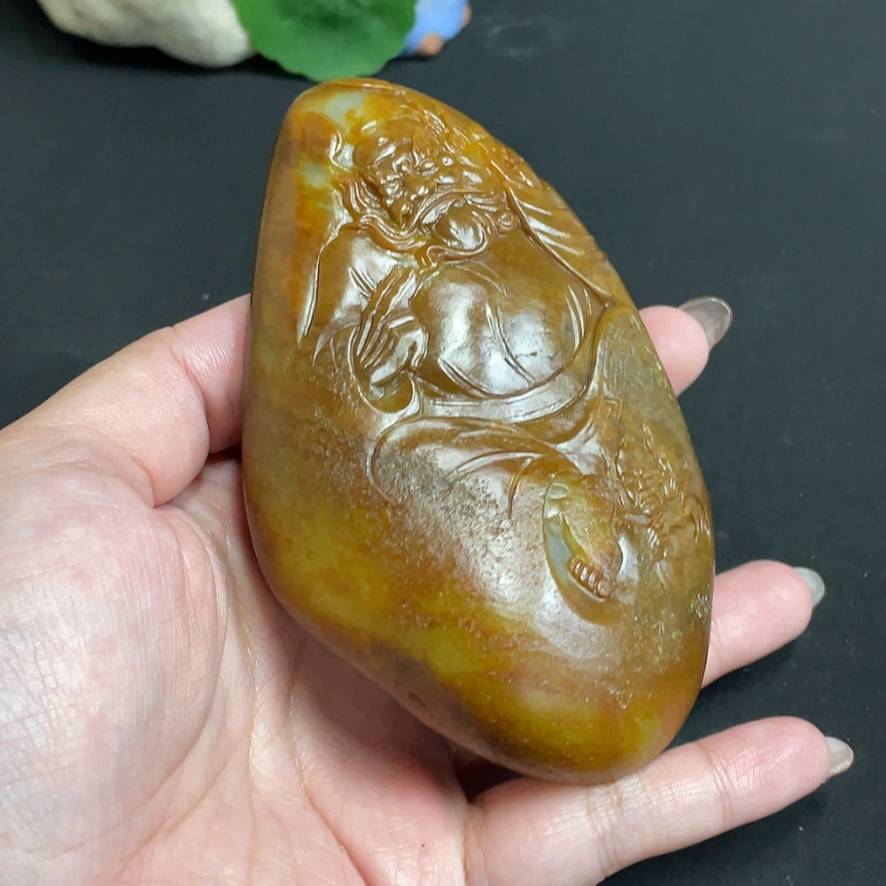 Hetian Jade Handheld Carving - Zhong Kui, Total Weight Approx. 423g, Undetermined Skin Color Origin, Contains Other Mineral Components