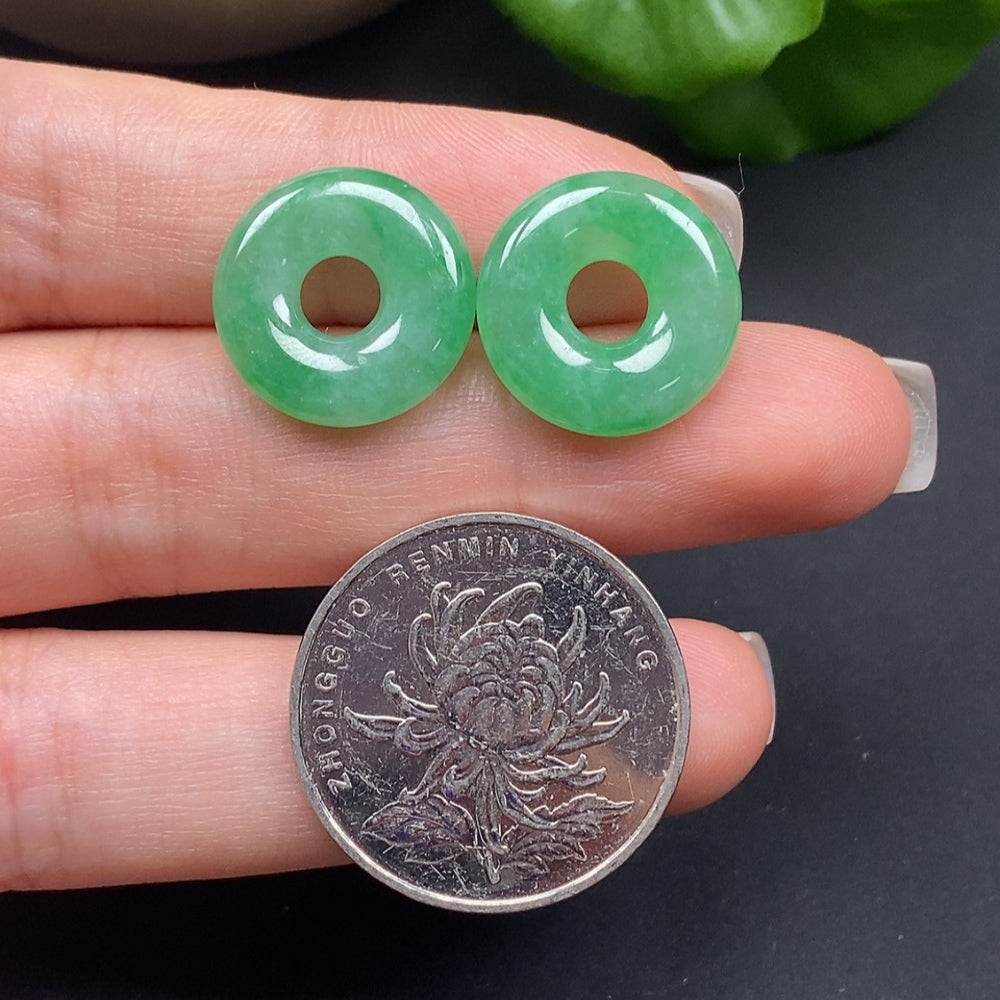 Group of jadeite pendants as safety buckles, approximately 4g total weight, showcasing smooth green jade pieces from HKHQ.