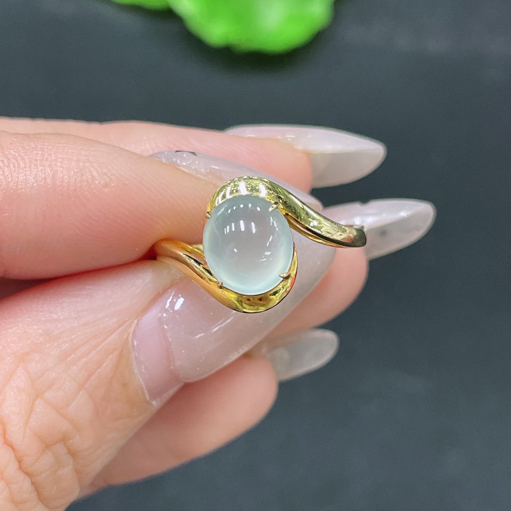 Jadeite Ring 18k Gold Setting Total Weight Approx. 2.33g Size 14