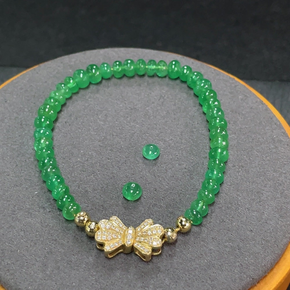 Emerald Bracelet Non-Gold Beads Undetectable String Rest 18k Gold (Excluding Elastic Components) Clarity Enhanced Diamond Accents