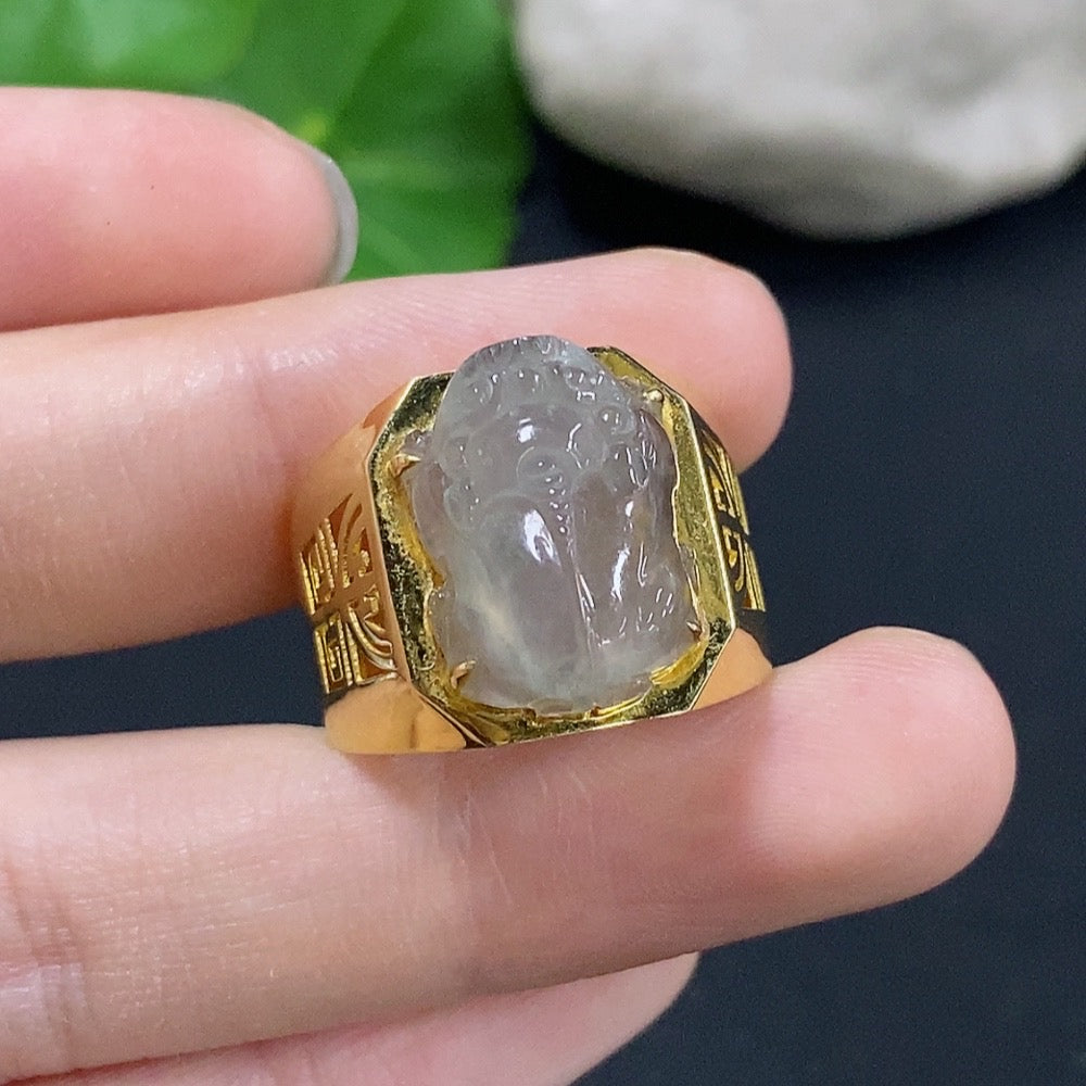 Jadeite Inlaid Ring 18K Gold