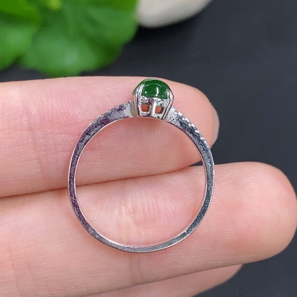 Jadeite Cabochon Ring with 18K Gold and Diamond Accents